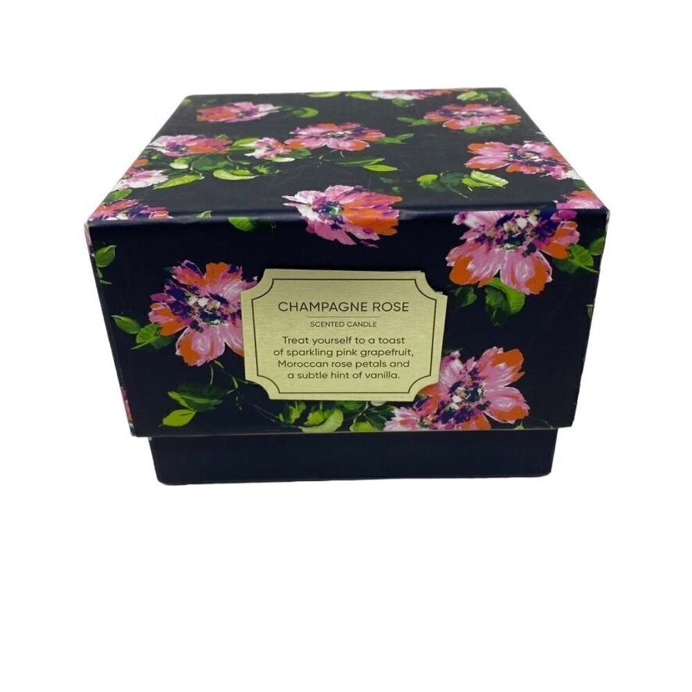 New TRINA TURK Champagne Rose Scented Candle 3-Wick Glass Jar w/Box As Is